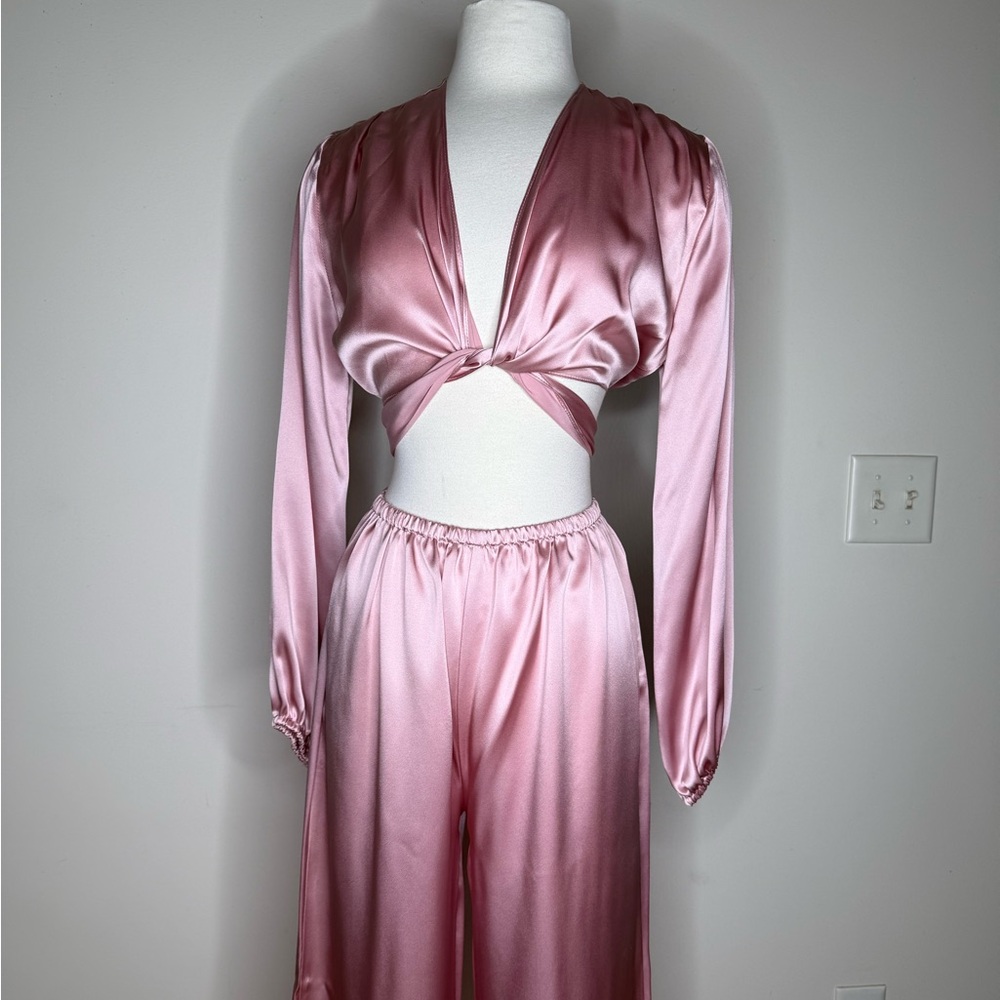 Chic Pink Satin Two-Piece Set